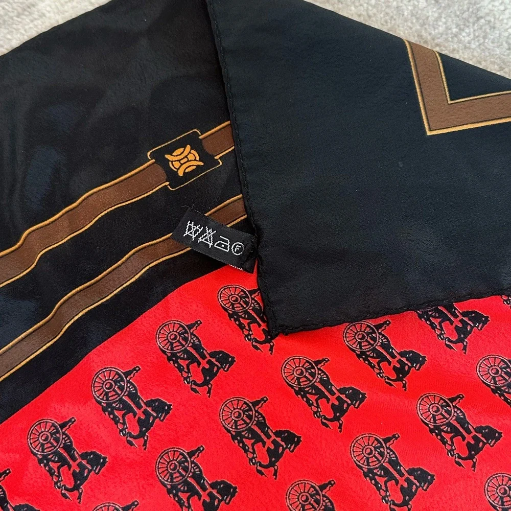 Vintage Hermes Paris Silk Horse and Carriage Scarf Red and Black